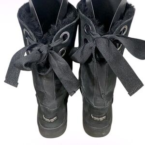 Koolaburra by Ugg Black Suede faux fur bow tall  Boots Sz 8